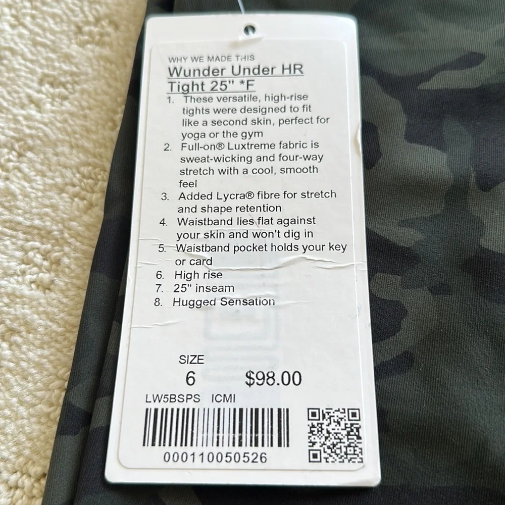 Lululemon Wunder Under HR 25” Camo Multi Gator Green